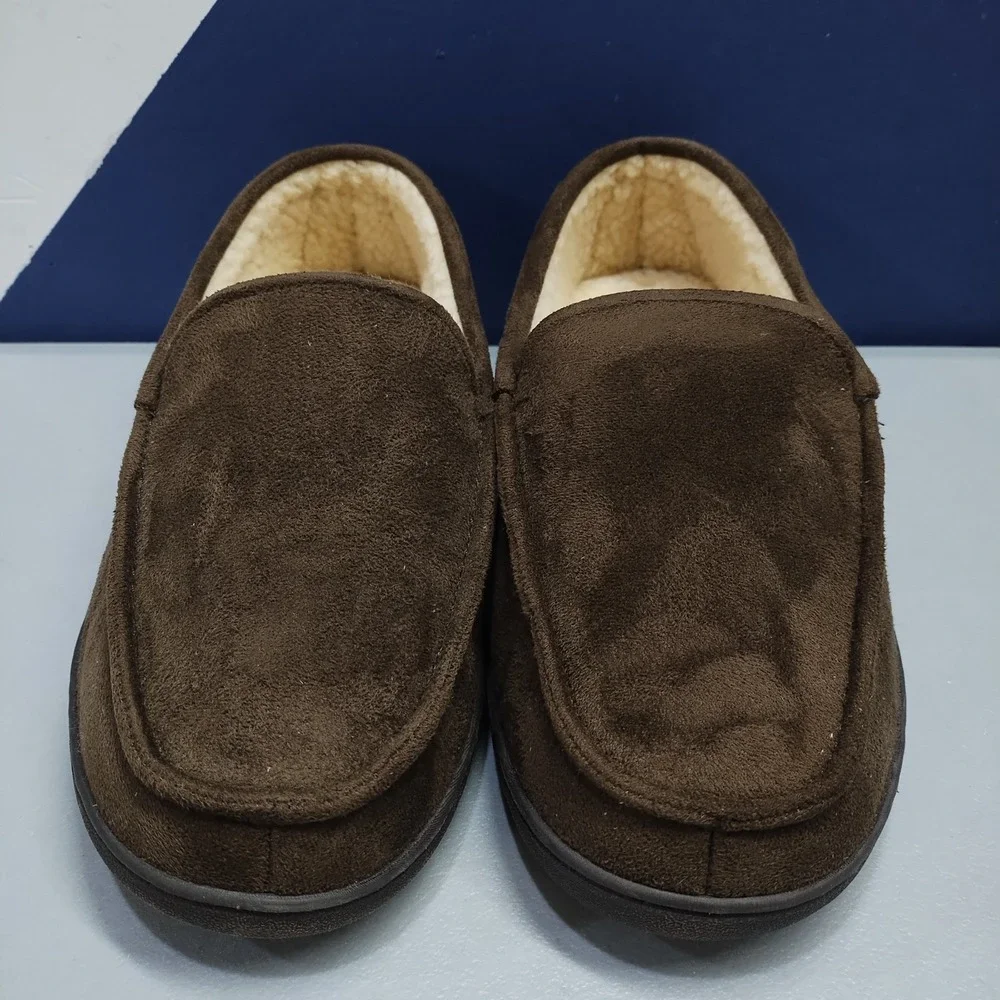 Levi's Fields Microsuede Slippers Mens XL (11-12) Brown Faux Fur Lined Moc Toe